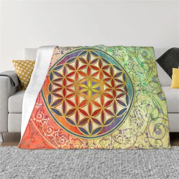 Mandala Floarea Vieții Imprimare Pătură Boem Etnice Ornament Floral Moale Flanel Cald Iarna Arunca Pături pentru Canapea Cuvertură de pat