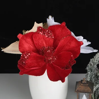 Noi Sclipici Artificiale Flori De Craciun Anul Nou Decoratiuni Pentru Pomul De Crăciun Acasă Fals Floare Pom De Crăciun Ornamente De Decor Acasă