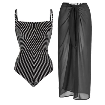 Negru-O singură Bucată Benzi Imprimate Costum Bikini Sexy Sling Ștreangul Șir de costume de Baie pentru Femei Guler Simplu Beachwear husa Eleganta 2022
