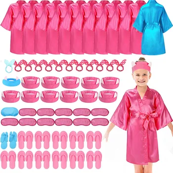 6/12Sets Spa Party pentru Fete EVA de unica folosinta Papuci Halat Kimono Spa Bentita Arc de Păr Trupa Copii Salon Barbie Roz Favoruri de Partid