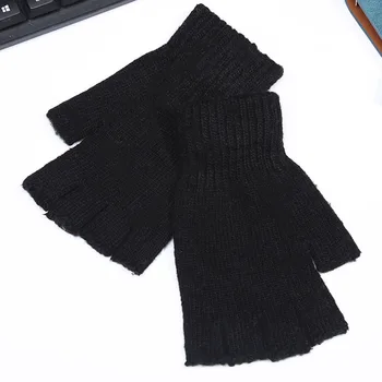 Mănuși de degete Toamna Iarna Cald Moale Tricotate Deschide Deget, Mănuși pentru Femei, Bărbați Negru