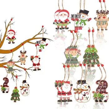 Lemn De Crăciun Colorate Elf Papusa Pandantive Suspendate Pom De Crăciun Moș Crăciun Bucurie Om De Zăpadă Elan Noel Ornament Crăciun Fericit Decor