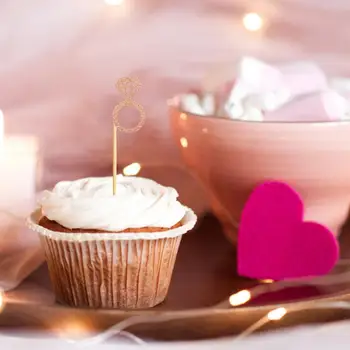 Tort Ponturi Strălucitoare Inel Cupcake Toppers pentru Duș de Mireasă Sărbători Aniversarea de Nunta Elegante Decoratiuni Tort Inel de Tort
