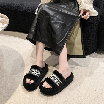 2023 Casă Nouă Iarnă În Aer Liber Papuci Femei Pluș Deget De La Picior Deschis Cald De Moda De Lux, Pantofi De Brand