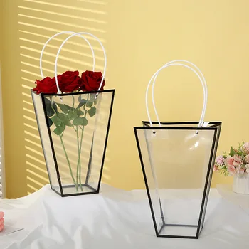 5 Buc Clar Buchet de Flori, Genti cu Maner Transparent Magazin Florar Ambalaje Consumabile din Plastic Pungi pentru Cadouri Aniversare de Nunta