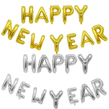 12pcs Aur, Argint An Nou Fericit Baloane Folie Scrisoare Heliu Baloane Decoratiuni de Craciun pentru Casa 2024 Petrecere de Anul Nou Consumabile